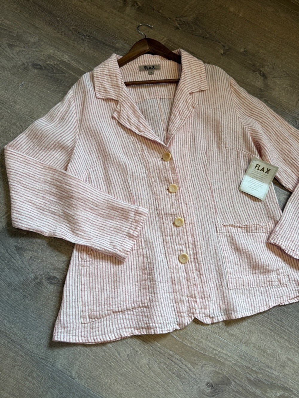 FLAX 100% Linen Oversized Blazer – Pinstriped (Size S, NWT)